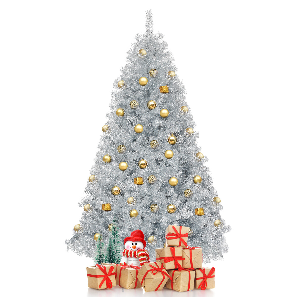 Unlit Artificial Silver Tinsel Christmas Tree Holiday 6Ft Hinged w/Metal Stand gallery