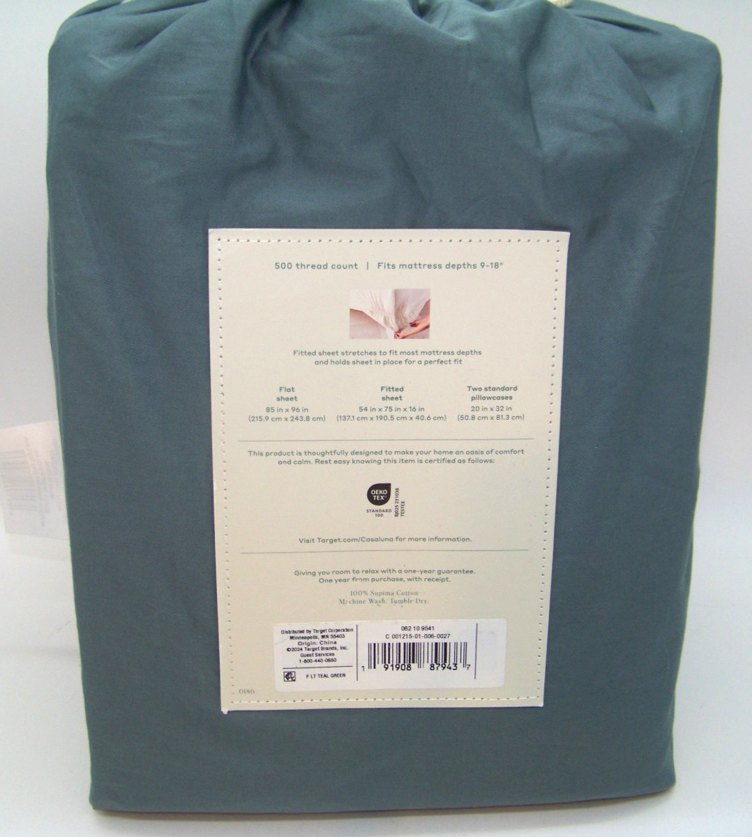 Casaluna 500 Thread Count Supima Sateen Solid Sheet Set Full Size, Teal Green gallery