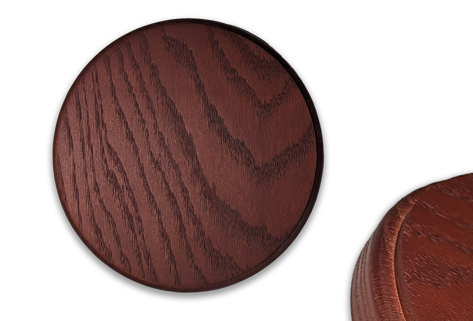 Round Display Base, Solid Red Oak, Mahogany Stain, 7/8 in thick gallery