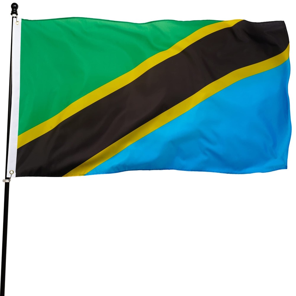 DANF Tanzania Flag 3x5 Ft Thick Polyester, Fade Resistant, Brass Grommets, Canva