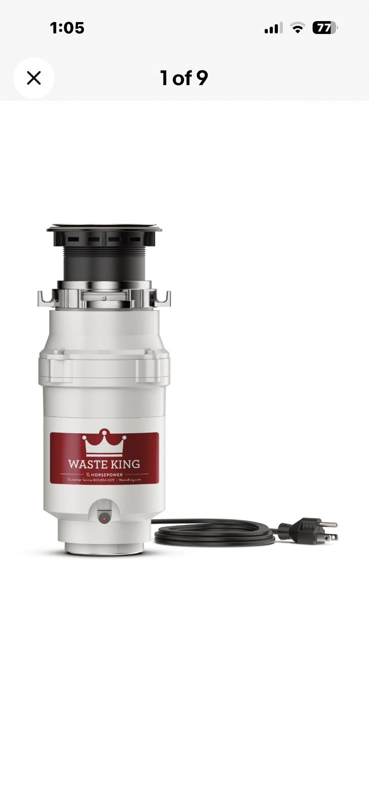 Waste King Garbage Disposal for Kitchen Sink with Power Cord Compact Food 1/3hp gallery