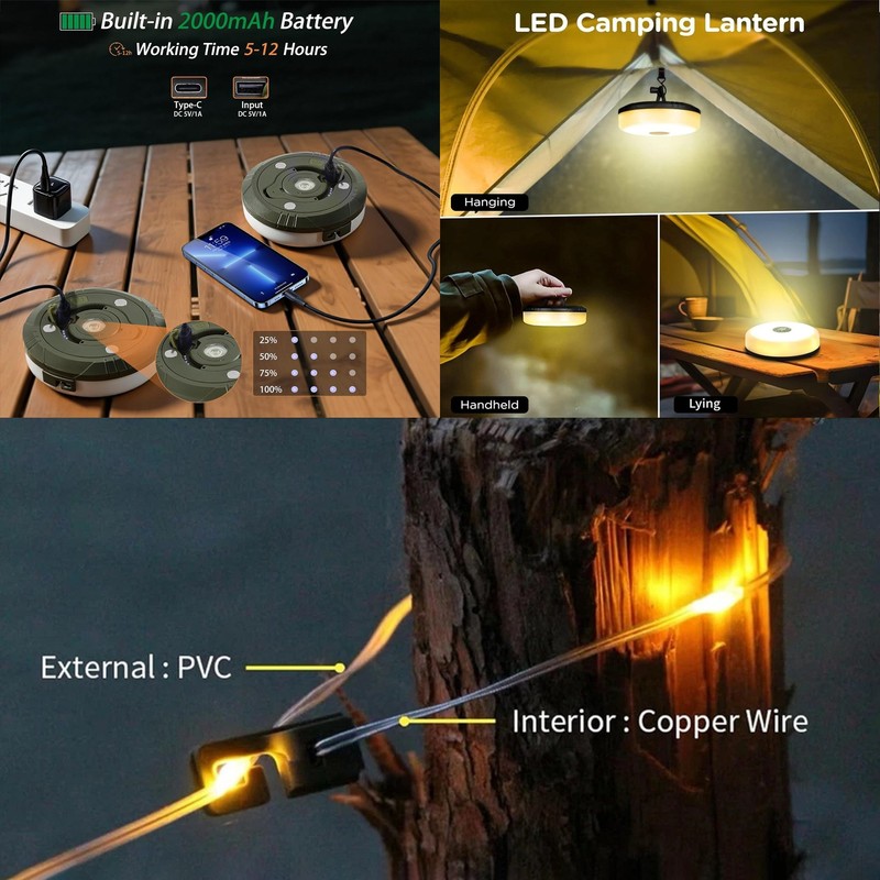 2Pack 4IN1 Portable Camping String USB Lights Rechargeable waterproof Tent Lamps gallery