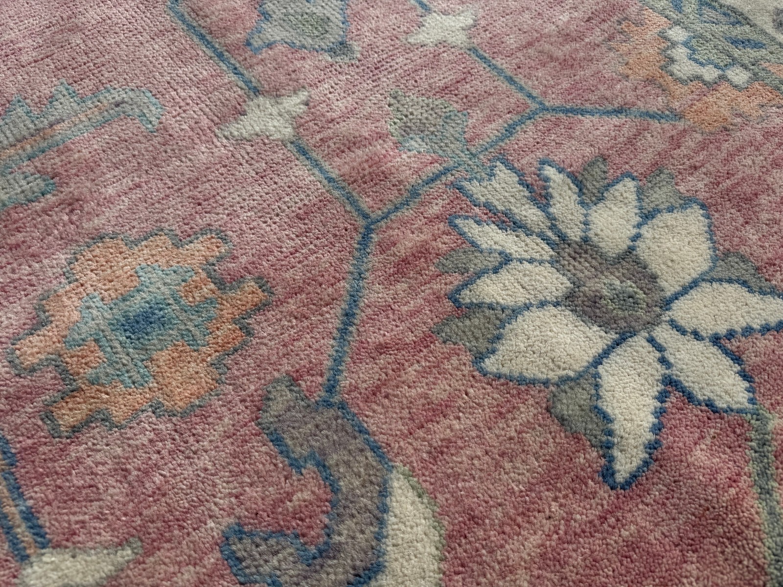 8x10 PINK WOOL RUG NEW MUTED OUSHAK HAND-KNOTTED HANDMADE oriental soft blue big gallery