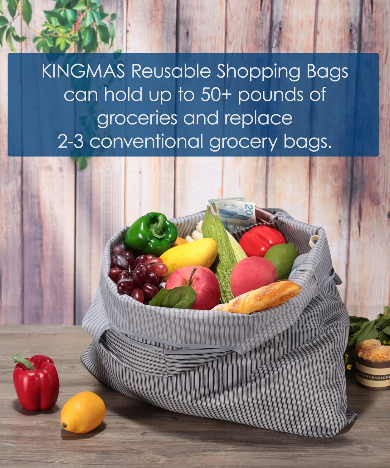 Reusable Grocery Bags 2 Pack Foldable Shopping Tote Waterproof Nylon Large Eco gallery