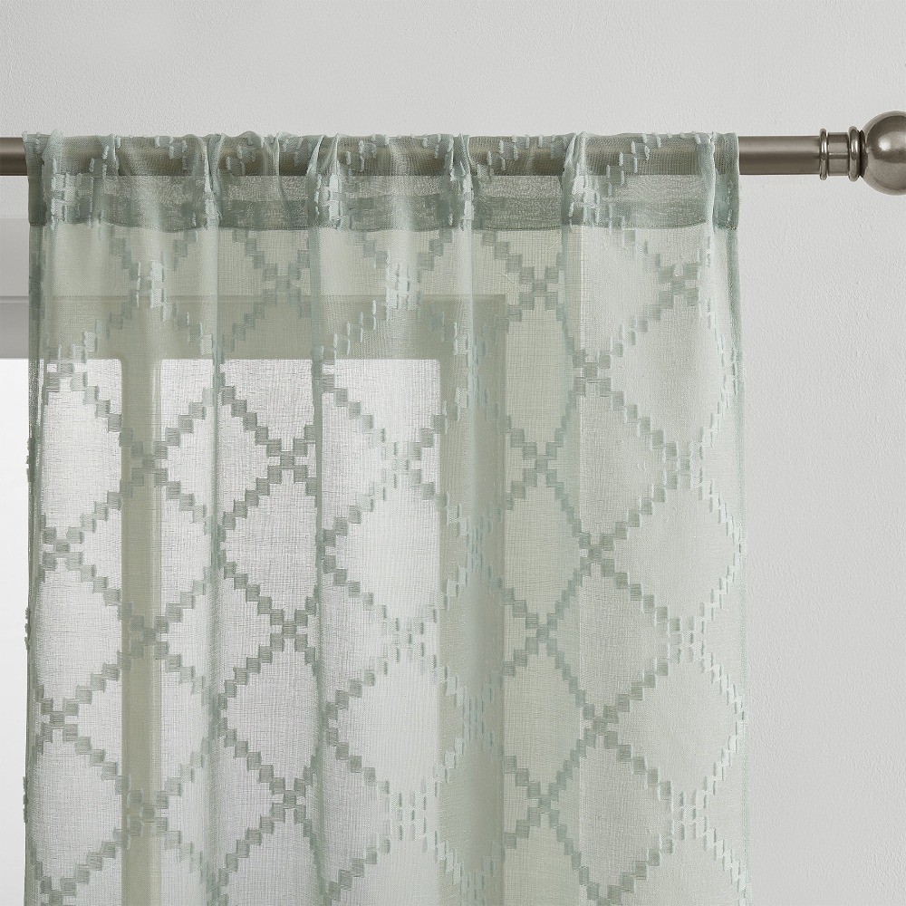 Mainstays Textured Clip Sheer Curtain Panels, Set of 4, Soft Sea, 28"W x 84"L gallery