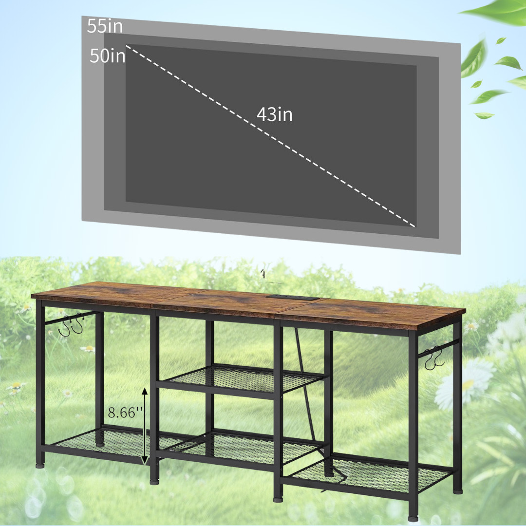 TV Stand for 55 Inch TV Entertainment Center LED Lights Storage Shelves Rustic B gallery
