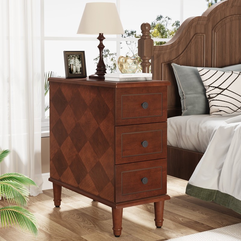 3-Drawers Slim End Table, Fully Assembled Sofa Side Table Nightstand w/ Storage gallery