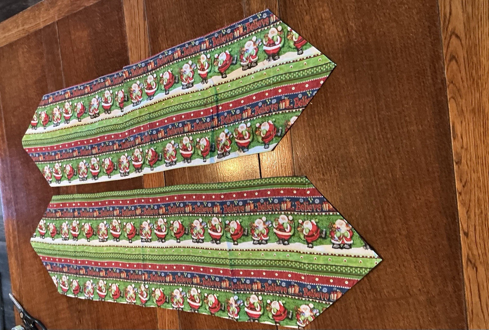 2 Christmas Table Runners “Believe” In Santa Claus 40.4”x11” & 38”x10” Pointed gallery