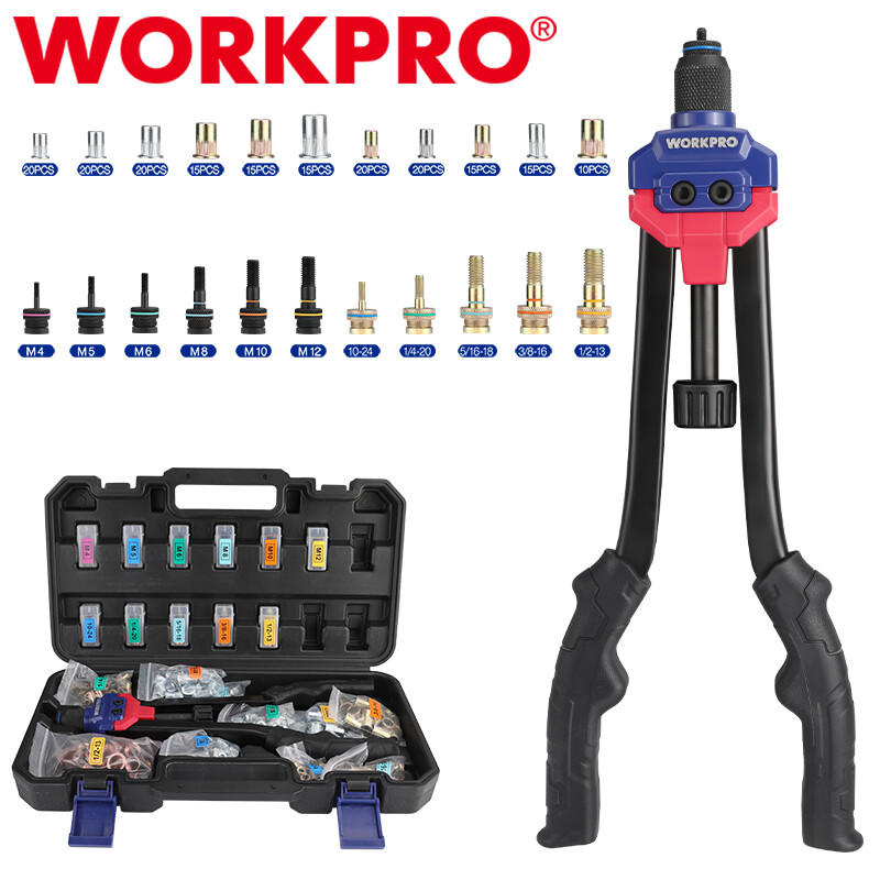 WORKPRO 16" Rivnut Tool Kit 11 Metric & SAE Mandrels Hand Nutsert Rivet Tool Set gallery