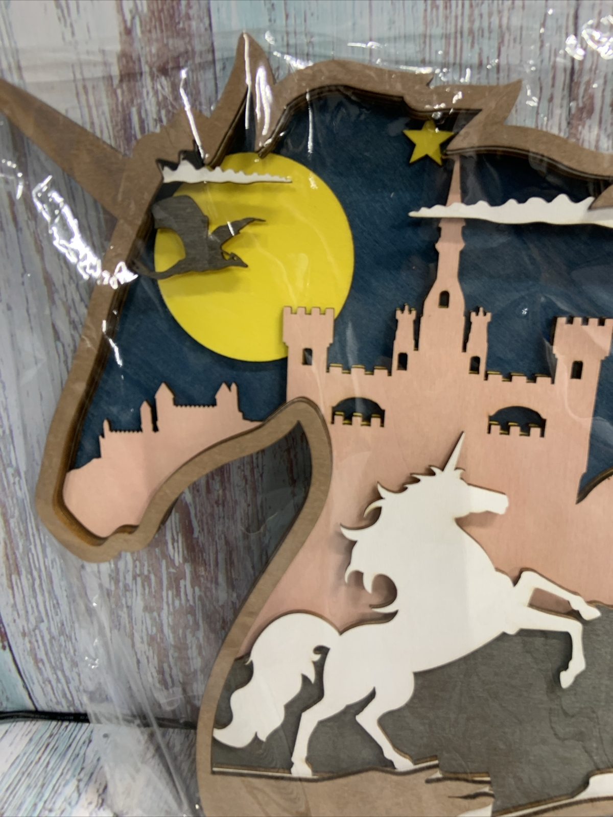 Mystical Fantasy Unicorn Castle Wood 3D Shadow Box Diorama Figure Sculpture New gallery