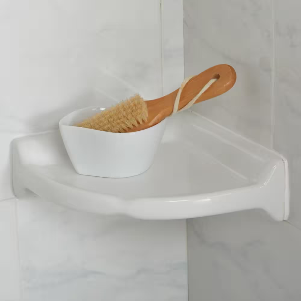 White Ceramic Wall Mount Corner Shower Shelf 8.5 Tile Soap Shampoo Glazed Glossy gallery
