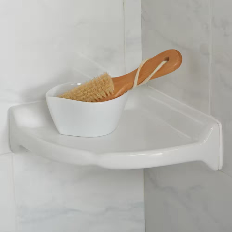 White Ceramic Wall Mount Corner Shower Shelf 8.5 Tile Soap Shampoo Glazed Glossy gallery