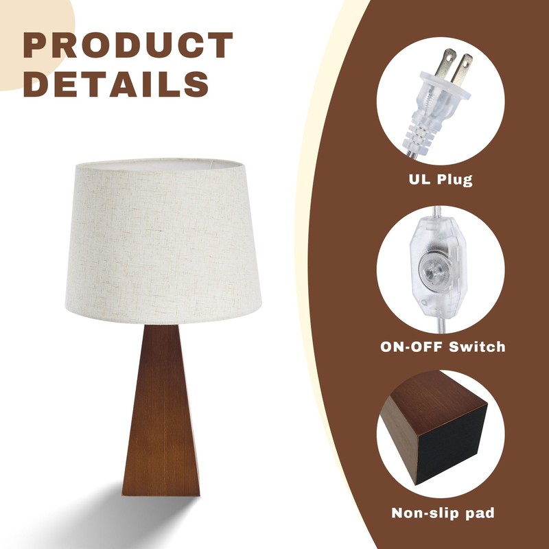 Bamboo Table Lamp with Linen Shade, Modern Boho Bedside Nightstand Lamp for B... gallery