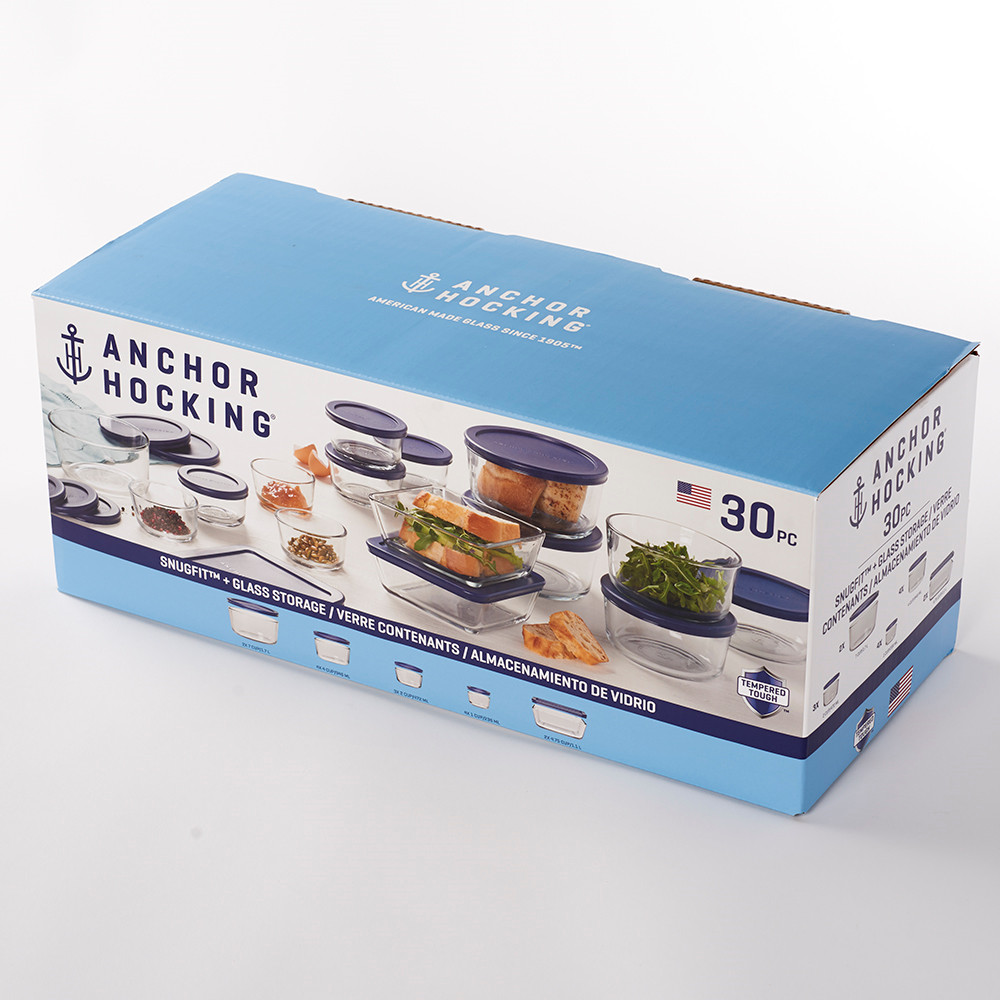 Anchor Hocking Clear Glass Food Storage Containers 30 Pieces Set with Navy Lids gallery