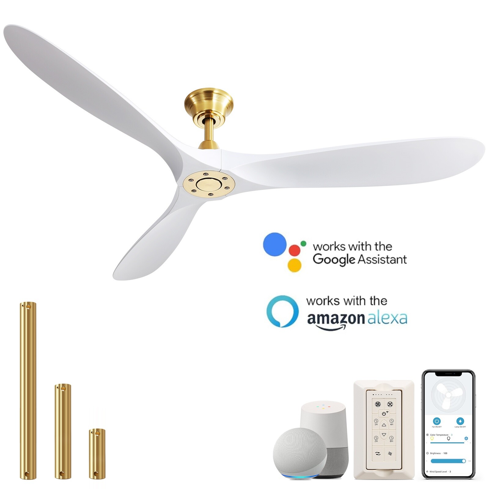 Gold Smart Ceiling Fan No Light with 6 Speed/Quiet DC & APP/Voice/Remote/Control gallery