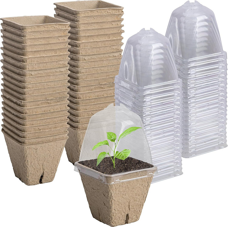 20 Pack Peat Seed Starter Pots with Domes Square Biodegradable gallery