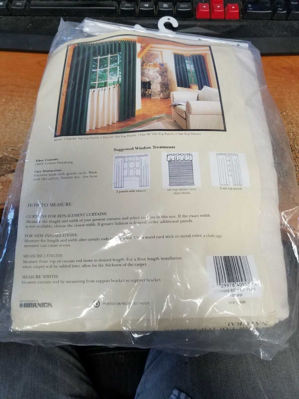 1 Pair Concord Natural Color Tab Top Panels 82" W X 63" L 100% Cotton USA NOS gallery
