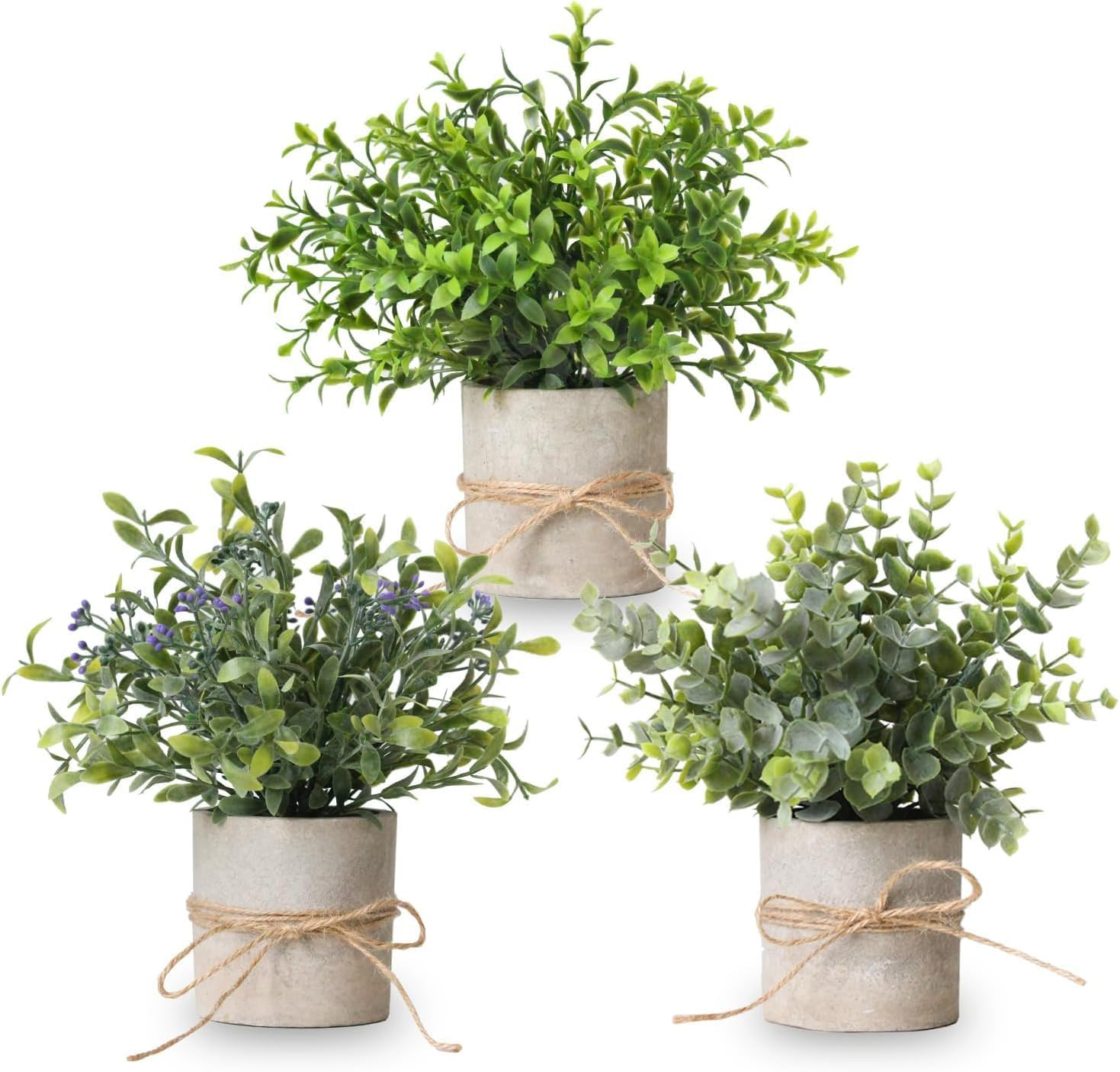 3 Pack Small Fake Plants Eucalyptus in Pulp Pot for Home Decor, 8.5 Inch Artific gallery