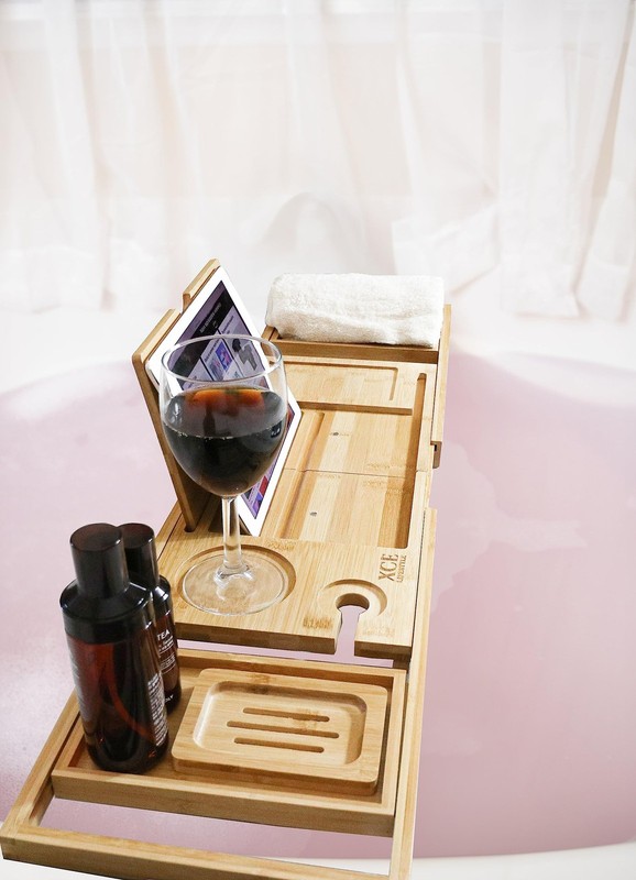 Foldable Bamboo Bathtub Caddy Tray - Expandable to 41 Inches with Non-Slip Pa... gallery