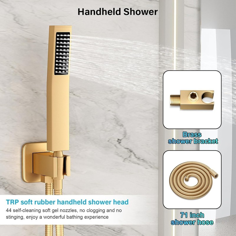 Rainfall Shower System Gold 10" Shower Head Wall Mounted Valve Included gallery