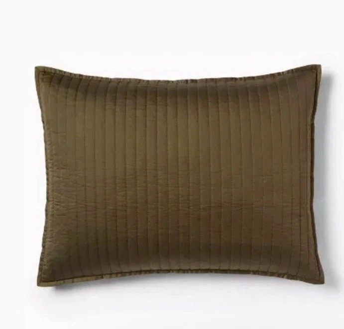 Threshold King Washed Cotton Sateen Quilted Sham Dark Olive Green New gallery