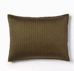 Threshold King Washed Cotton Sateen Quilted Sham Dark Olive Green New