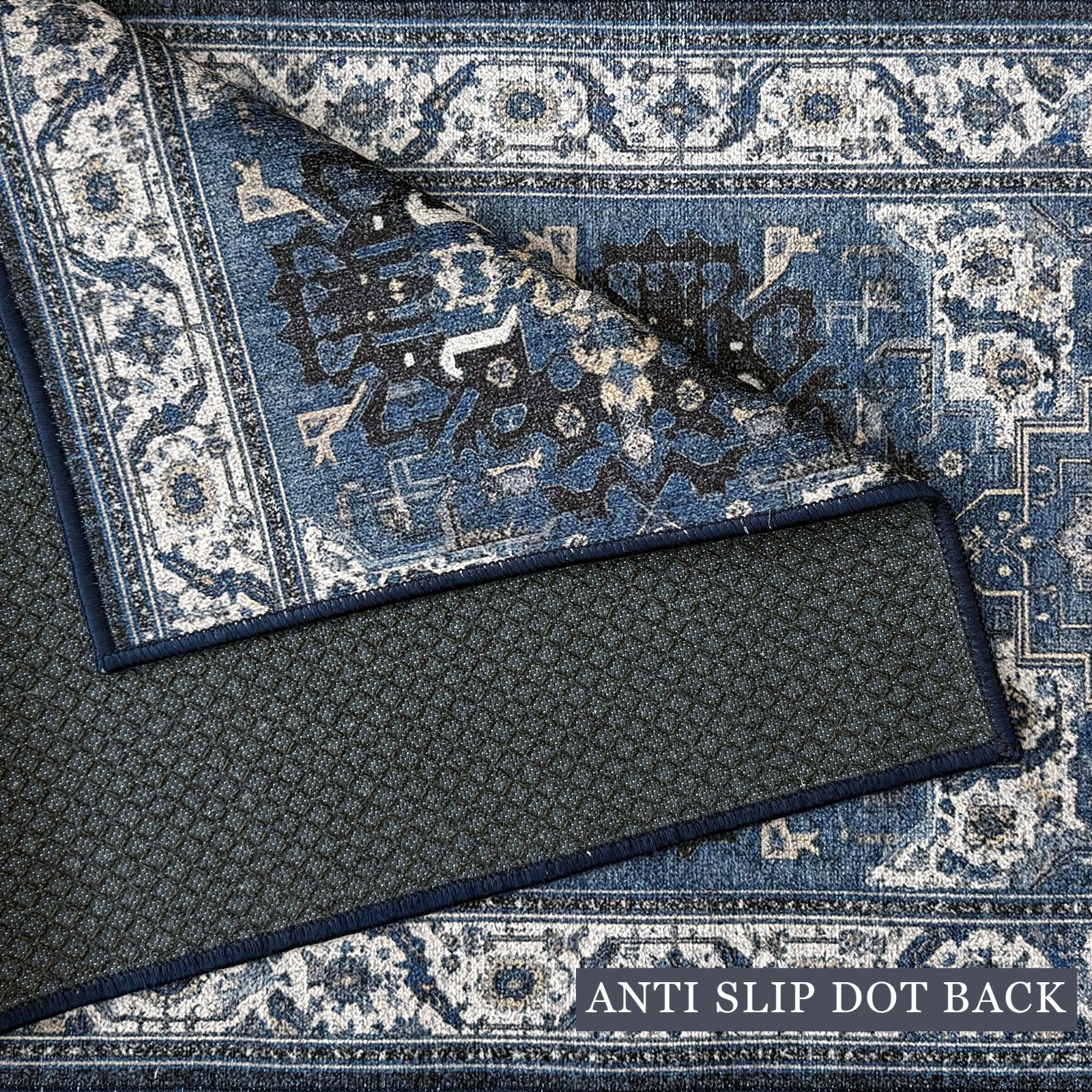 Custom Size Anti-Slip Mahal Blue Runner Rugs 26 Inches Wide gallery