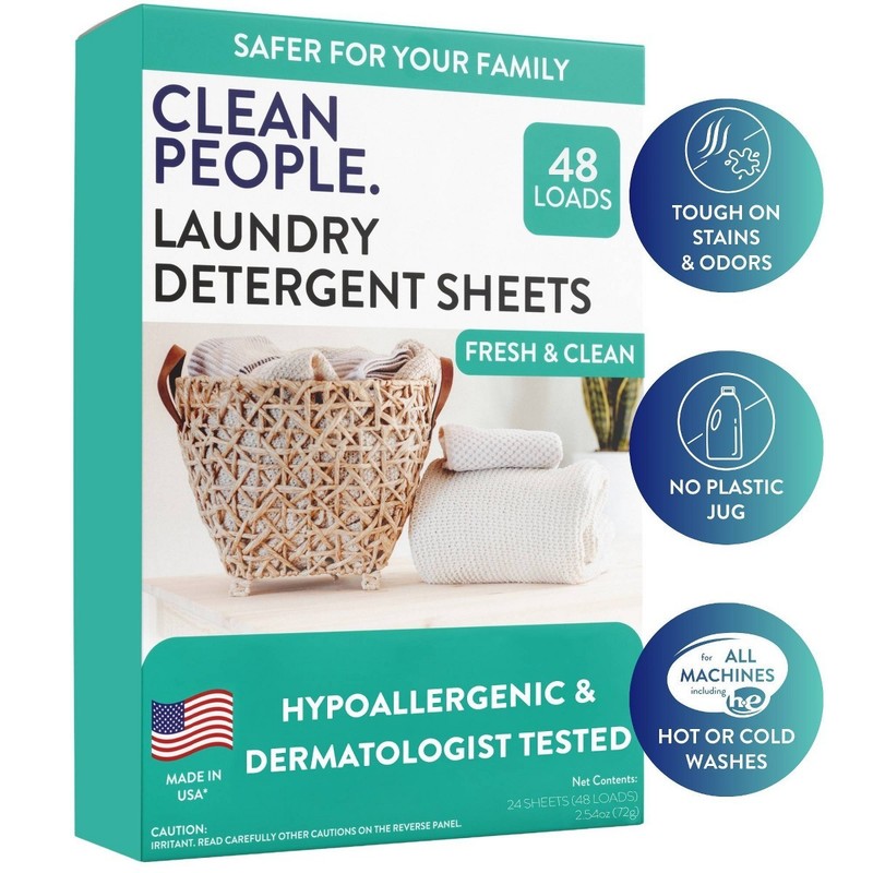 Clean People Laundry Detergent Sheets - Fresh & Clean - 48 Loads: Hypoallergenic gallery