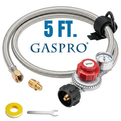 0-30 PSI Adjustable Propane Regulator, 5FT Stainless Braided Hose & Gauge for LP