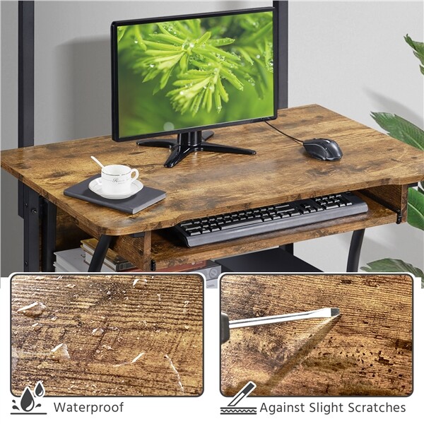 3 Tier Rolling Computer Desk w/Printer Shelf Keyboard Tray Rustic Mobile Desk gallery