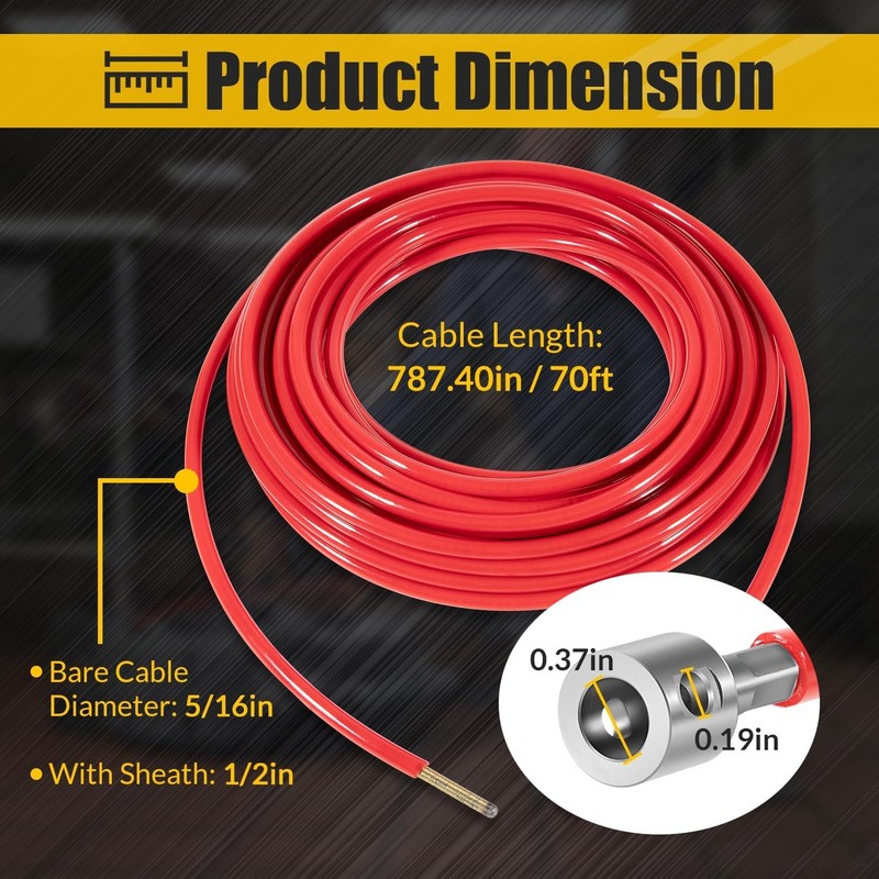 Replace for FlexShaft Cable Assembly 64348 K9-204, 5/16"x70ft, for 2 to 4" Pipes gallery