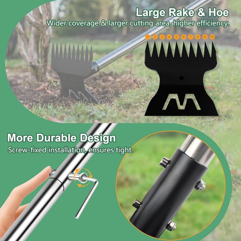 Larger Weed Puller Tool with Long Handle, Heavy Duty 10 Teeth Weed Rake & Hoe Ga gallery