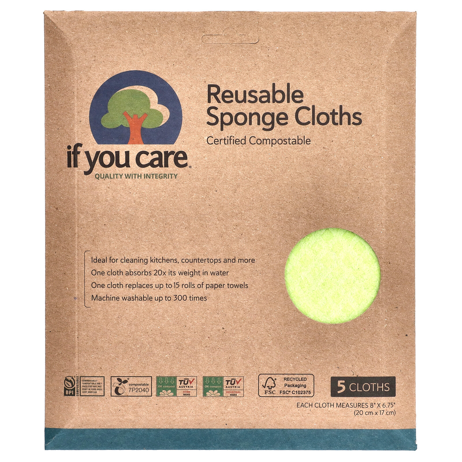 Reusable Sponge Cloths, 5 Clothes, 8" x 6.75" (20 cm x 17 cm) Each gallery