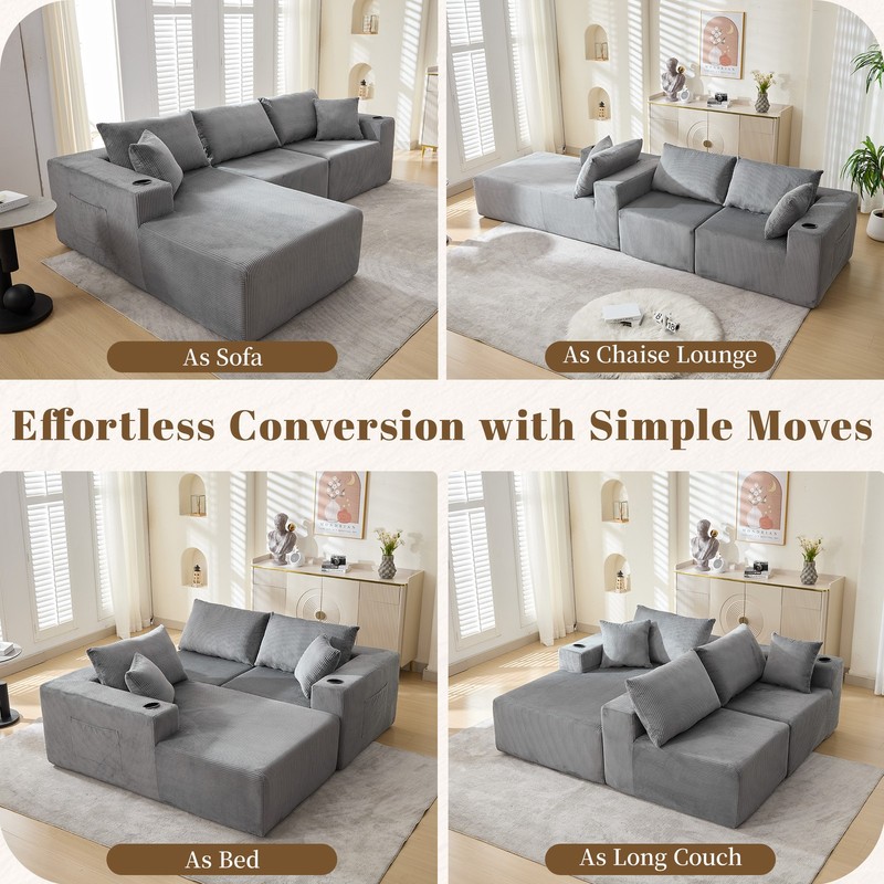 LOCAME Modular Sectional Sofa Couch, Convertible Floor Sofa Lounger with Pillows gallery