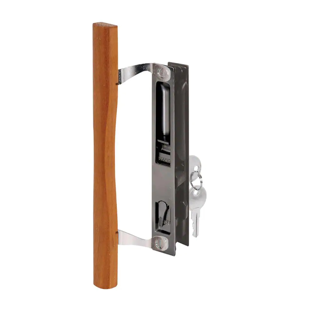 Sliding Glass Door Handle Set, 6-5/8 In., Diecast and Wood, Hook Style, Flush Mo gallery
