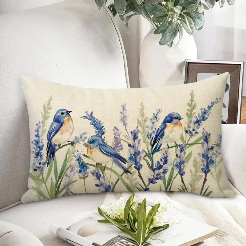 Spring Summer Bluebirds Lumbar Decorative Rectangle Pillow Cover 12 x 20, Wat... gallery