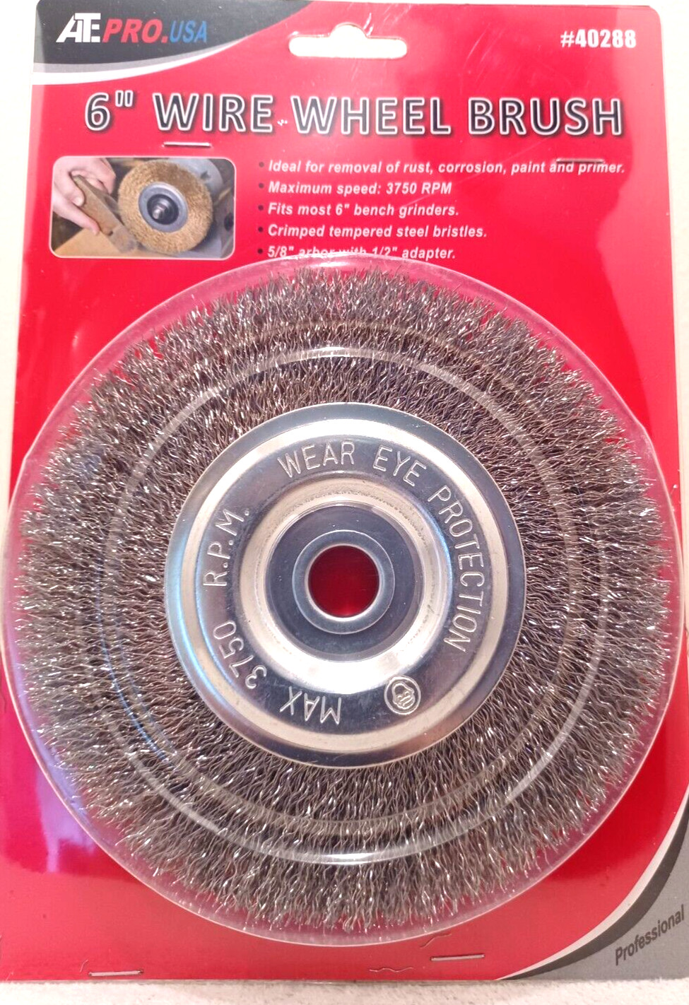 1 pc. 6" STEEL WIRE WHEEL BRUSH FOR BENCH GRINDERS 5/8" ARBOR WITH 1/2" ADAPTER gallery