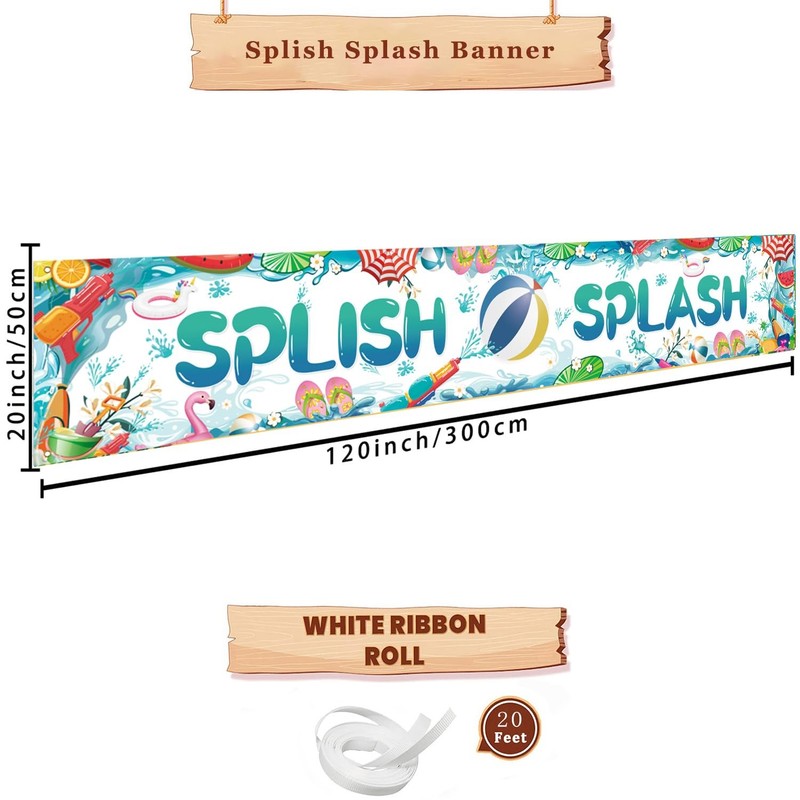 Splish Splash Pool Party Decorations Banner, 118 x 20 Inch Summer Pool Party ... gallery