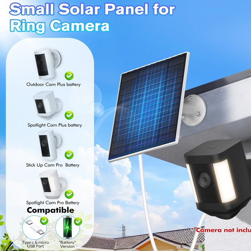 Waterproof Solar Panel Kit 5W 5V W/ Stand For Spotlight Camera Doorbell Charger gallery