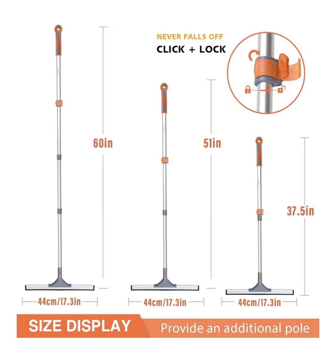 Eazer Extendable Aluminum Squeegee, Click & Lock, Rubber Blade, Multi-Surface gallery