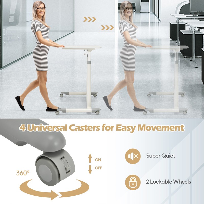 Costway Height Adjustable Computer Desk Sit to Stand Rolling Table White gallery
