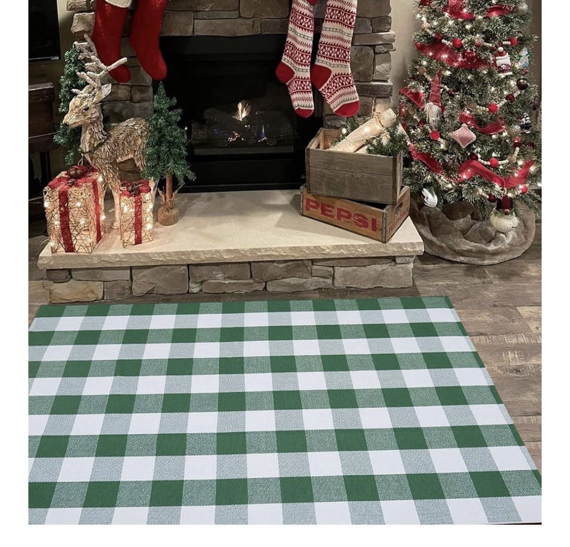Buffalo Plaid Outdoor Front Porch Decor New Green and White 60”L x 36”W gallery