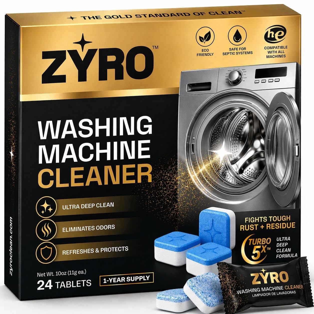 Washing Machine Cleaner Tablets 24 Pack Deep Clean Odor Remover Front Load gallery