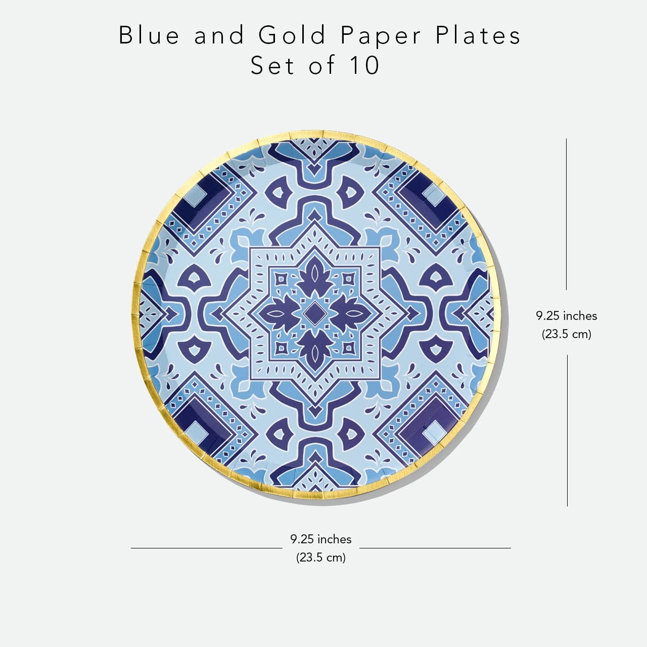 10 PCS Blue Gold Large Paper Plates Moroccan Navy Wedding Dinner 9.25 Inch gallery