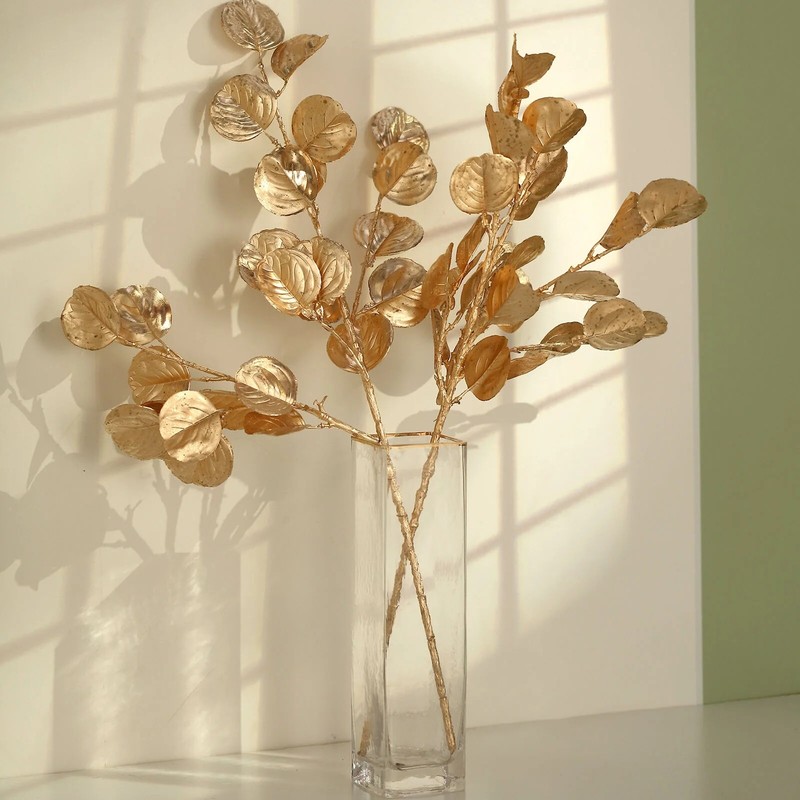 2 Gold 27 in Artificial Eucalyptus LEAF Metallic Faux Greenery Stems Party Event gallery