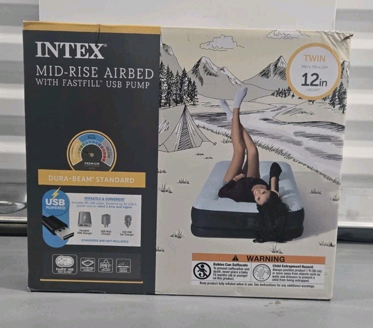 Intex Mid-Rise Airbed with FastFill USB Pump Twin 12" Height Dura-Beam QL gallery