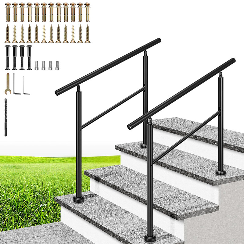 2-Pack 3 Step Hand Rails for Outdoor Steps Wrought Iron Railing for Porch Deck gallery