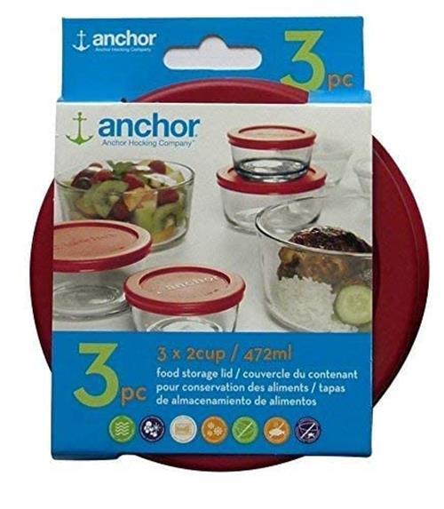 Anchor Hocking Replacement Lid 2 Cup / 472 ml, Set of 3 lids, red Round gallery