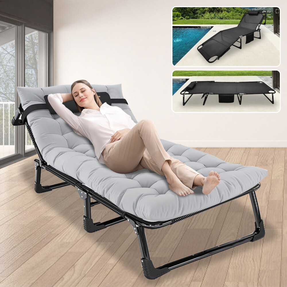 Sleeping Cot Foldable Camping Cots Bed 4 Gears Adjustable Recliner Chair Cushion