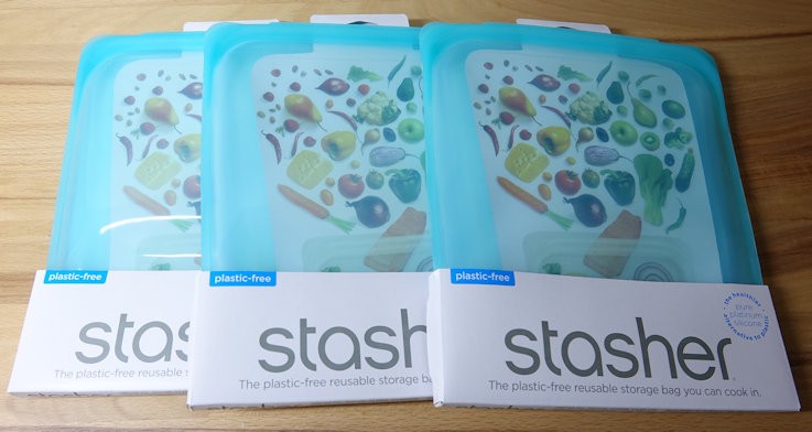 Stasher 3 Half 1/2 Gallon Reusable Silicone Storage Bags Plastic Free Aqua NEW gallery